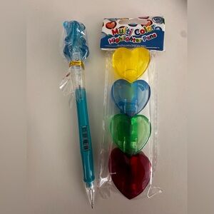 Heart-Shaped Multicolor Highlighter Set with Mechanical Resin Bear Pencil